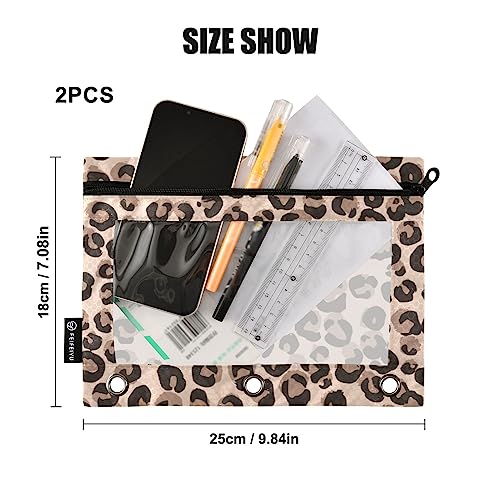 Fisyme Leopard Cheetah Print Pencil Pouch for 3 Ring Binder Pencil Case Pencil Bag Zipper Pouch with Clear Window for Office Supplies 2 Pack - color: Multi-1