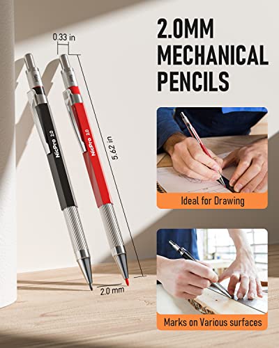 Nicpro 18 Pack Carpenter Pencil Set with Sharpener, Mechanical Carpenter Pencils with 76 Refills and Carbide Scribe Tool, Deep Hole Marker, Heavy Duty Construction Pencil for Architect-With Case - style: Set 2