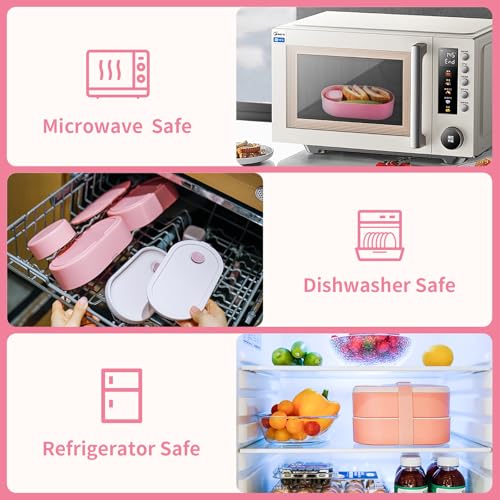 Bento Lunch Box Set -2 Stackable Adult And Women's Lunch Boxes - Including Lunch Bag, Leak Proof And Bisphenol Free A - Built-In Cutlery Set - Dishwasher Safe (Pink) - color: red