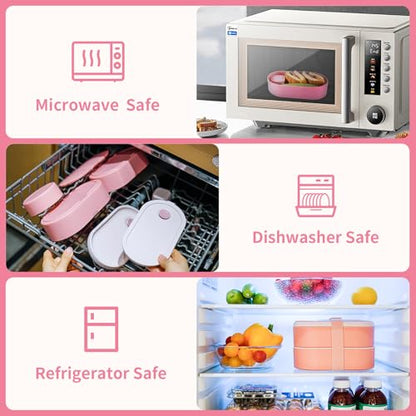 Bento Lunch Box Set -2 Stackable Adult And Women's Lunch Boxes - Including Lunch Bag, Leak Proof And Bisphenol Free A - Built-In Cutlery Set - Dishwasher Safe (Pink) - color: red