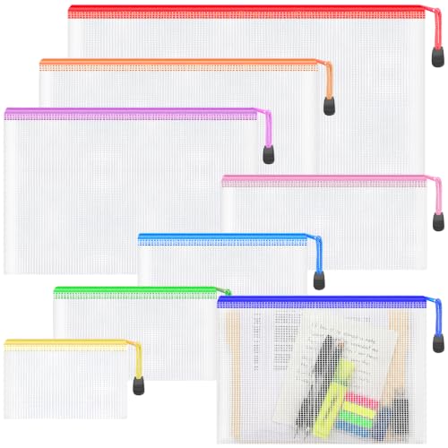 Smarpau 8pcs Mesh Zipper Pouch Bags,8 Sizes 8 Colors Clear Plastic File Bag | Multipurpose Waterproof Document Pouch for Office School Supplies,Travel Storage,Board Game Storage,Home Organize - size: Multisizes-8pcs