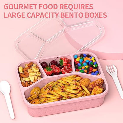 Bento Box Adult Lunch Box (4 Pack), 4-Compartment Meal Prep Container for Kids, Reusable Food Storage Containers with Transparent Lids, No BPA, Microwaveable (Wheat (Green/Blue/Pink/Beige)) - color: Wheat (Green/Blue/Pink/Beige)