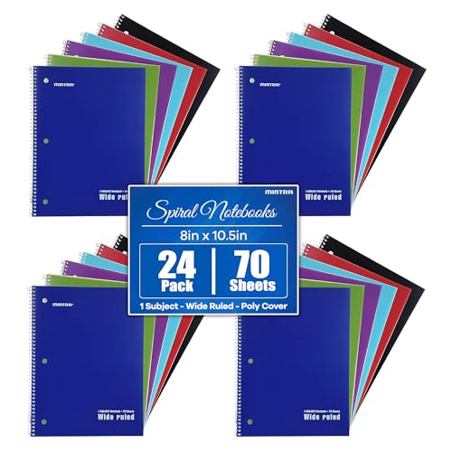 Mintra Office Spiral Notebooks, Wirebound, Journals for School, Work, Business, Aesthetic Stationery, Writing Pads, Teacher & Student Supplies (24, Solid Color-Poly Cover, Wide) - color: Poly Cover - Wide Ruled, size: 24pk (4-6pks)