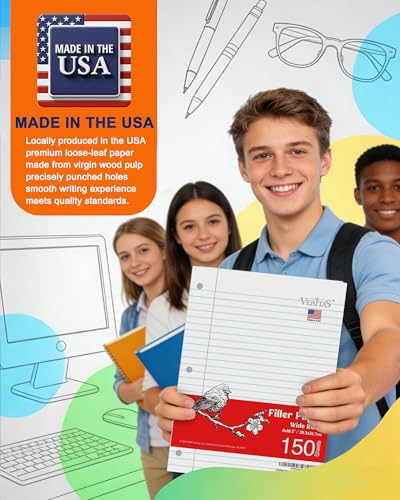 WritePads Wide Ruled Loose Leaf Paper 600 Sheets, 4 Pack Bulk Notebook Paper, 8"x10.5" 3 Hole Punched Binder Fitter Paper, Fits Standard 3-Ring Binders, Ink Bleed Resistant, Made in USA - color: Wide Ruled Filler Paper, size: 4 Pack (600 Sheets)