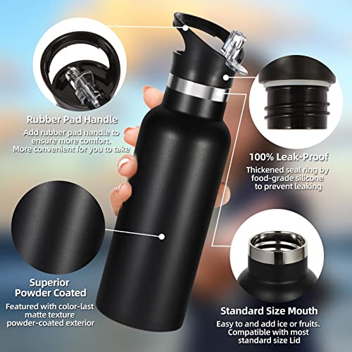 Volhoply 17oz Kids Insulated Water Bottle,Stainless Steel Water Bottles with Straw Lid,Double Wall Vacuum Metal Cups Water Bottle,Reusable Sports Water Flask Keep Hot & Cold for School (Black,1 Set) - color: Black