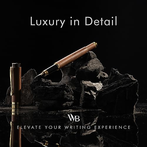 Wordsworth & Black Fountain Pen Set, Luxury Bamboo Wood - Fine Nib, Gift Case; Includes 6 Ink Cartridges, Ink Refill Converter -Journaling, Calligraphy; Drawing, Smooth Writing [Brown Wood] | Brown Wood, Gift for Men Women, German Iridium 18K Gilded, Call