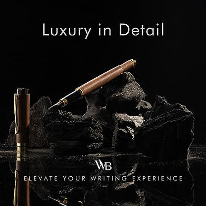 Wordsworth & Black Fountain Pen Set, Luxury Bamboo Wood - Fine Nib, Gift Case; Includes 6 Ink Cartridges, Ink Refill Converter -Journaling, Calligraphy; Drawing, Smooth Writing [Brown Wood] | Brown Wood, Gift for Men Women, German Iridium 18K Gilded, Call