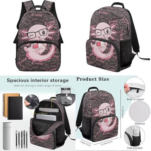 17 Inch School Backpack for Kids 5-12 Girls, Pink Axolotl Book Bag with Lunch Box Pencil Case Water Bottle Case Back to School Supplies - color: Pink Axolotl