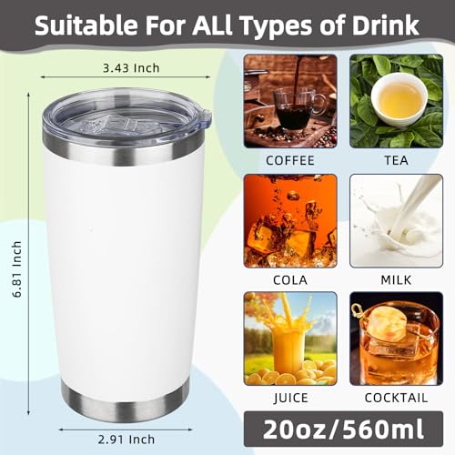 20oz Tumbler with Lid Stainless Steel Insulated Tumblers Travel Coffee Tumbler Bulk Double Wall Vacuum Insulated Water Cup Gifts for Christmas Women Men Her Him Home Office(White, 4pack) - color: White 4