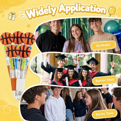 24 Pack Basketball Party Favors, 4-in-1 Multicolor Ballpoint Pens for Kids, Mini Retractable Basketball Pens, Goodie Bag Stuffers, Classroom Prizes, Birthday Gifts - style: Basketball