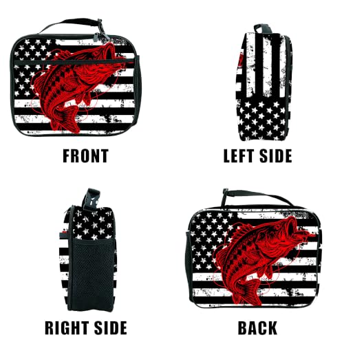 American Flag Fish Lunch Bag Insulated Reusable Lunch Box Kids Girls Boys Cooler Thermal Tote Bag For Men Women School Work Picnic - color: Flag Fish