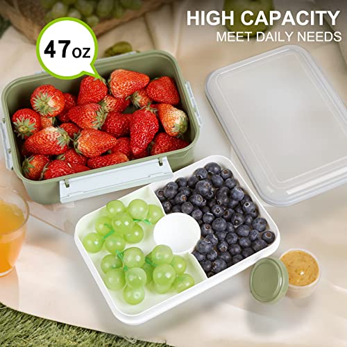 Shopwithgreen Set of 3 Salad Food Storage Container To Go, School & Travel,Food Prep Storage Containers with Lids (Khaki Green&Khaki Green&Khaki Green) | Food Storage Meal Prep Containers with Tray/Dressing Containers for Salad, Snacks,Fruit, BPA Free, Mi
