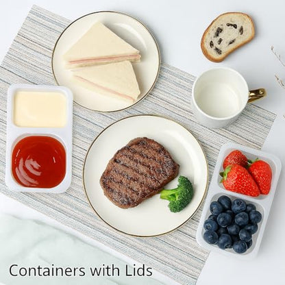 12 Sets Reusable Snack Containers Double Compartment Snackle Box Container with Lids - Leak-Proof BPA-Free Food Storage, Condiments Portion Control Dip Cups for Kids School Lunches, Meal Prep, Takeout - color: Transparent 12-pack