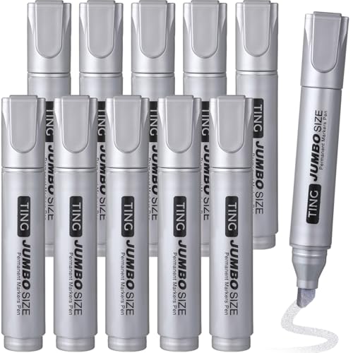 Fuutreo 10 Pack Jumbo Permanent Markers Bulk Large Chisel Tip Permanent Markers Quick Drying Waterproof Big Huge Poster Pens for Office, Logistics Company and More(Silver) - color: silver