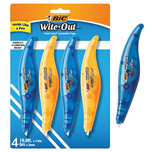 BIC Wite-Out Brand Exact Liner Correction Tape, 19.6 Feet, White, Fast, Clean and Easy to Use Tear-Resistant Tape, 4-Count - color: Exact Liner White Tape, size: 4 Count (Pack of 1)