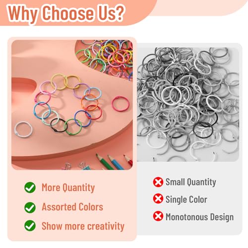 150 Pcs Loose Leaf Binder Rings Colorful Book Rings Metal Notebook Paper Flash Cards Keychain for Index Cards Students Teachers Workers School Office, 1 Inch, 30 Colors
