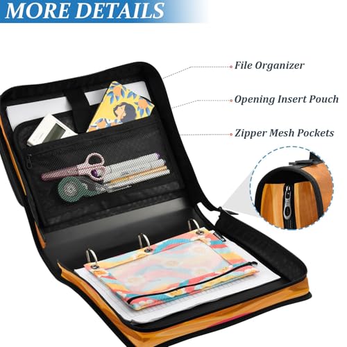 Kawaii Flower Zipper Binder 3 Ring with Shoulder Strap and Handle Multiple Pockets Expanding File Folder Organizer