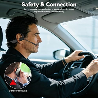 MONODEAL Open Ear Headphones with Mic, Lightweight Bluetooth 5.4 Headset with Microphone Noise Cancelling Mute Button, Wireless Headset Earphones for Work, Driving, Home Office, Workouts