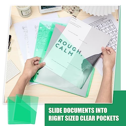 Seajan 48 Pcs Pocket Folders for 3 Ring Binder Clear Plastic Folders Sleeves with 2 Pockets 3 Hole Punch Binder Dividers Poly Slash File Jackets for Office School Document Organizer (Green) - color: Green