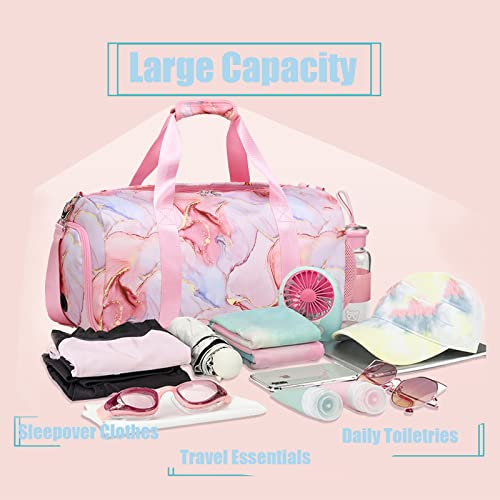 Jumpopack Dance Bag for Girls Teens Gym Gymnastic Bags Travel Bags for Weekender Sleepover Overnight Bag with Shoe Compartment and Wet Pocket - color: Pink
