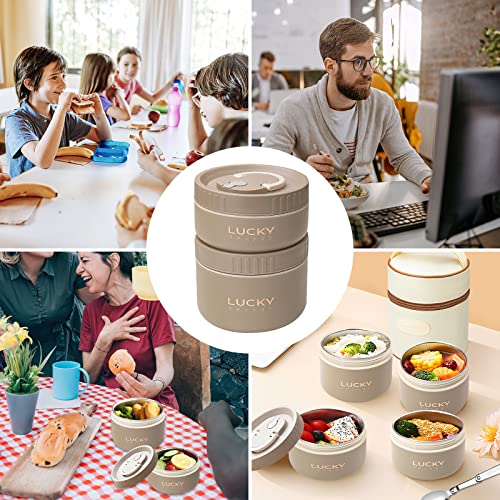 Portable Bento Box Set, 2 Stackable Thermal Food Containers for Adult, Brown - color: 34oz 2 Tier-Brown