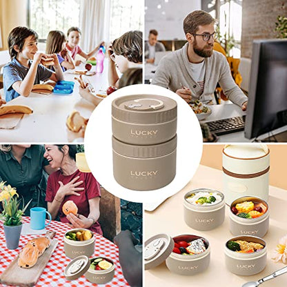 Portable Bento Box Set, 2 Stackable Thermal Food Containers for Adult, Brown - color: 34oz 2 Tier-Brown