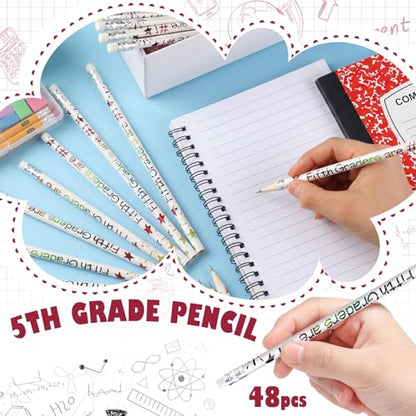 Tenceur 48 Pcs 5th Graders Pencils Bulk Motivational Pencils with Erasers Inspirational Pencil with Back to School Supplies for Kids Student Teacher Classroom Reward - style: 5th Graders
