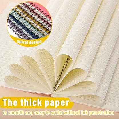 Fuutreo 6 Pack B5 Spiral Notebooks 10.5 x 7.45 Inch College Ruled Aesthetic Journal Kraft Hardcover 70 Sheets (140 Pages) Spiral Notebook for Office Students Work Journaling(Playful,Bright) - color: Playful