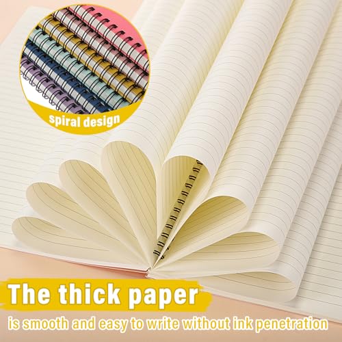 Fuutreo 6 Pack B5 Spiral Notebooks 10.5 x 7.45 Inch College Ruled Aesthetic Journal Kraft Hardcover 70 Sheets (140 Pages) Spiral Notebook for Office Students Work Journaling(Playful,Bright) - color: Playful