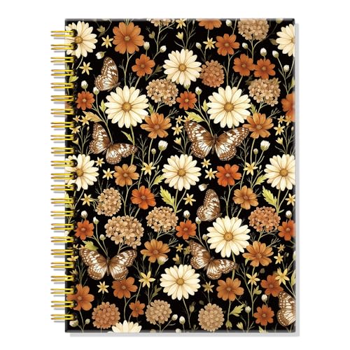 ERHACHAIJIA Retro Flowers Hardcover 160 Pages Lined Spiral Notebook, Cute Journal Gifts for Women Mom Wife Sister Writers Coworker Colleague Flowers Lover, Ruled Notebook for Work & Note Taking - color: Retro-Brown