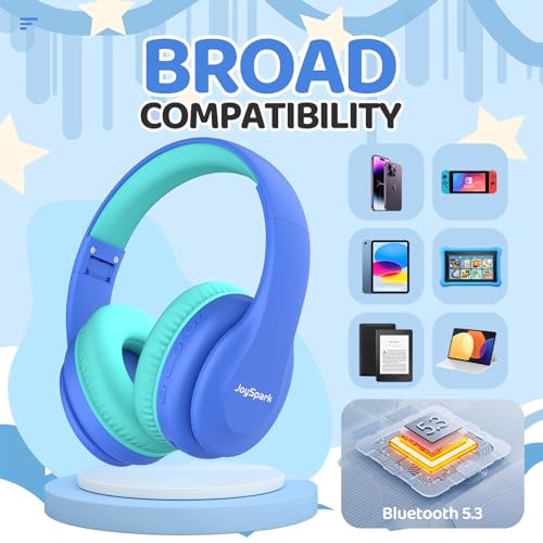 JoySpark Kids Bluetooth Headphones, Lightweight Wireless Headphones for Kids, 85/94dB Volume Limited, 60 Hours Playtime, Bluetooth 5.3, Over-Ear Toddler Headsets with Built-in Mic-Blue - color: Blue