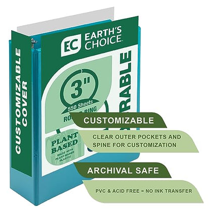 Samsill Earth’s Choice™, Durable Fashion Color 3 Ring View Binder, 3 Inch Round Ring, Up to 25% Plant Based Plastic, Eco-Friendly, USDA Certified Biobased, Turquoise, Value 2 Pack (U86877) - color: Turquoise, size: 3", style: 2 Pack