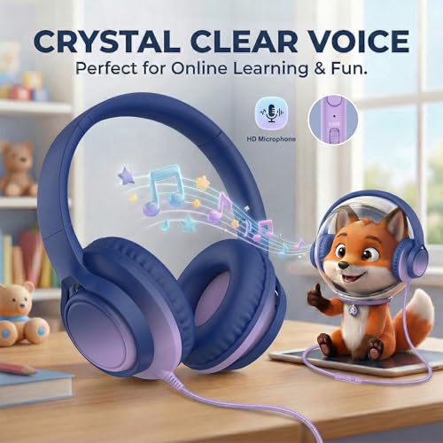 Kids Headphones Wired with Microphone, 85/94dB Volume Limit, 3.5mm Jack & USB-C Adapter, Foldable Over Ear Headset for School, Tablet, iPad, Laptop, Travel (Midnight Blue) - color: Gradient Midnight Blue