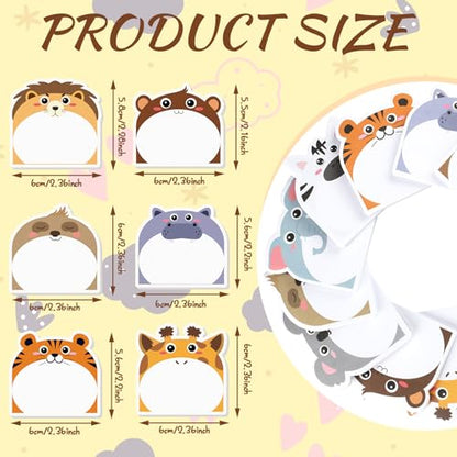 Yinder 24 Pads Cute Sticky Notes Fun Kawaii Safari Animal Sticky Notes Pads Bulk Cartoon Memo Self Adhesive Gift Back to School Veterinary Office School Tab Party Supplies - style: Safari Animals