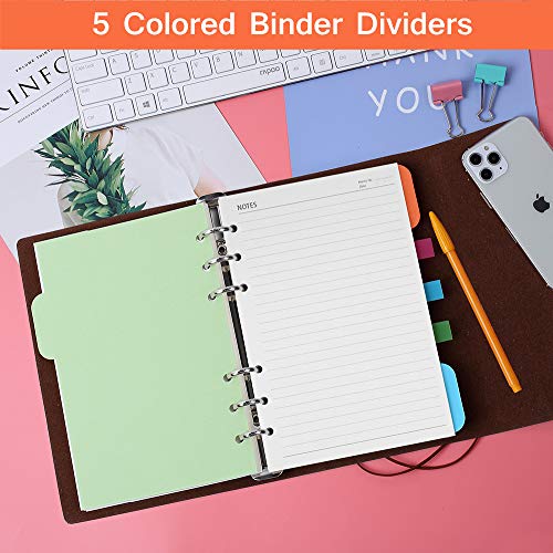A5 Refill Paper, 200 Lined Pages, 5 Tabs Binder Divider, 160 PCS Index Tabs with Ruler, 2 PCS PVC Pockets, Binder Inserts for Refillable Planner Organizer - color: Off-white