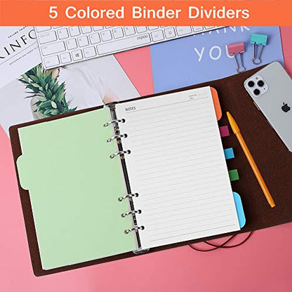A5 Refill Paper, 200 Lined Pages, 5 Tabs Binder Divider, 160 PCS Index Tabs with Ruler, 2 PCS PVC Pockets, Binder Inserts for Refillable Planner Organizer - color: Off-white