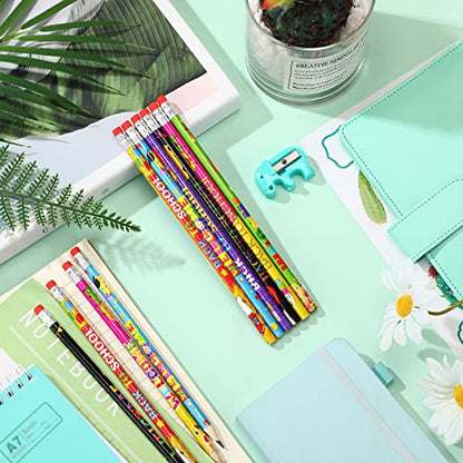 Pajean 60 Pcs Welcome Back to School Pencils First Day of School Holiday Inspirational HB Pencils with Eraser for Exams Stationery Party Reward Supplies, Classroom Reward
