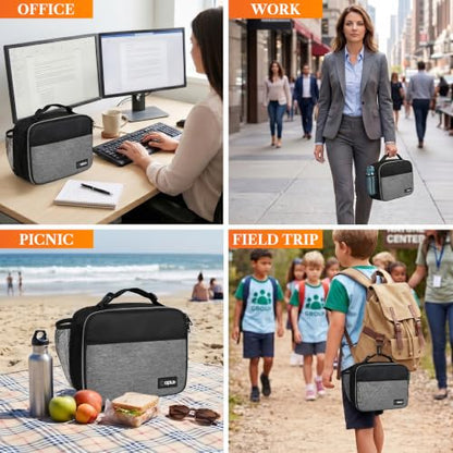 opux Insulated Lunch Bag for Kids, Reusable Lunch Box for School with Leakproof Lining, Compact Soft Cooler Tote for Boys & Girls, Front Pocket, Mesh Side Bottle Holder (Heather Gray) - color: Heather Gray