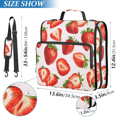 3 Ring Zipper Binder Red Strawberry Binders Bag with Shoulder Strap 500 Sheets Paper Organizer Trapper Keeper Documents Storage File Folder for School Office - color: A421