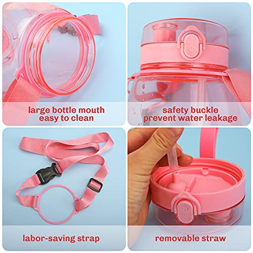 Pink Cute Water Bottles, Upgrade 45oz Water Bottles, Photo Artifact with Shoulder Strap, Suitable for Travel - color: Pink