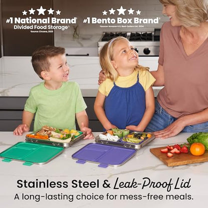 Bentgo Kids Stainless Steel Leak-Resistant Lunch Box - 3-Compartments with Bonus Silicone Container, Durable, Eco-Friendly, Dishwasher Safe, BPA-Free, Ideal for School, Ages 3+ (Purple) - color: Purple