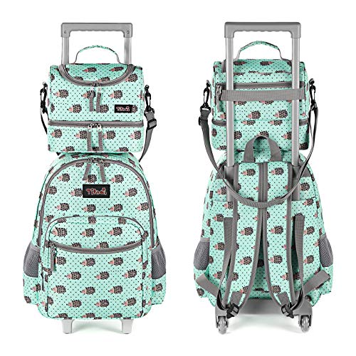Tilami Rolling Backpack 18 inch Double Handle with Lunch Bag Wheeled Kids Backpack for Girls and Boys, Hedgehog Green - color: Hedgehog Green