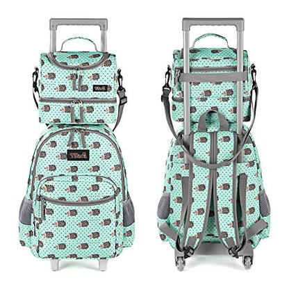 Tilami Rolling Backpack 18 inch Double Handle with Lunch Bag Wheeled Kids Backpack for Girls and Boys, Hedgehog Green - color: Hedgehog Green