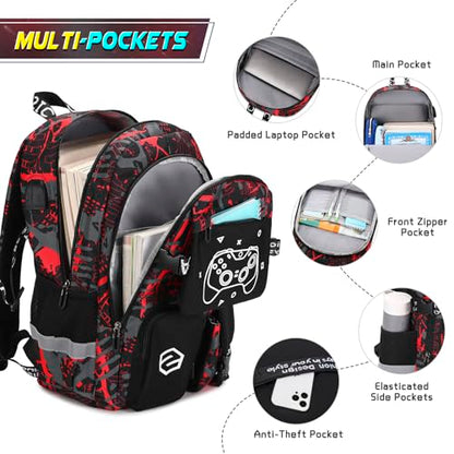 Scothen Boys Backpack, Cool Luminous School Backpacks for Boys with Lunch Bag Pencil Case, Kids Backpack Kindergarten Elementary Middle School Book Bags for Teen Boy Children with USB Charging Port - color: Black-red