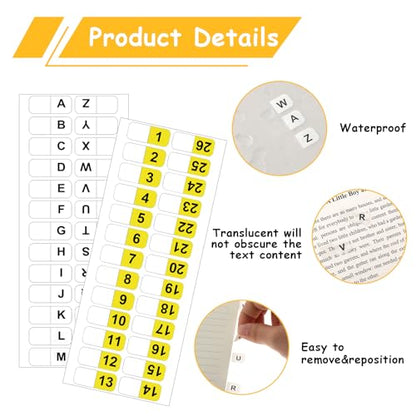 260pcs Alphabet Tabs Self Adhesive A-Z 26 Letters Tabs Sticky and Number Stickers,10 Sheets Alphabet Self Adhesive Page Tab Alphabetical Tab Indexes for Books, Dictionary, Notes, File - color: Yellow