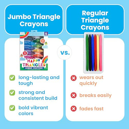 Ooly Jumbo Triangle Crayons for Toddlers Set of 12, Non-Toxic Triangle Shaped Easy to Hold Crayons for Toddler, No Rolling Crayon, Gifts for Kids - style: Jumbo Triangle