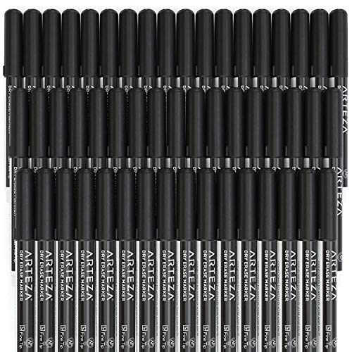 ARTEZA Black Dry Erase Markers Pack of 52, Fine Tip, Low-Odor Black Ink, Classroom-Preferred Whiteboard Markers - size: 1 Count (Pack of 52)