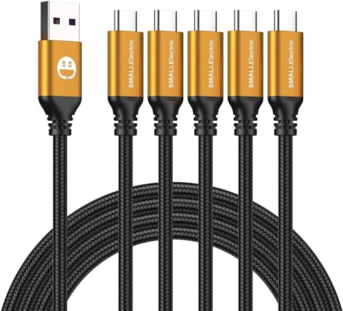 SMALLElectric USB Type C Cable 5-Pack 3FT, USB Type A to C Fast Charger Cords for Galaxy S20 S10 S9 S8 Plus, Braided Fast Charging Cable for Note 10 9 8, LG V50 V40 G8 G7,(Gold) - color: Gold, size: 3foot