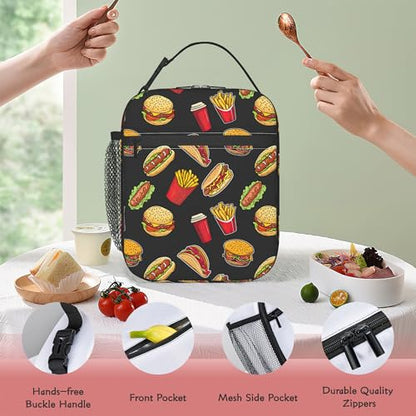 Hamburger Lunch Bag for Kids, Insulated School Lunch Tote | Cute reusable lunch bag with large capacity, insulated cooler tote for girls boys school, outdoor activities and snacks - color: Hamburger