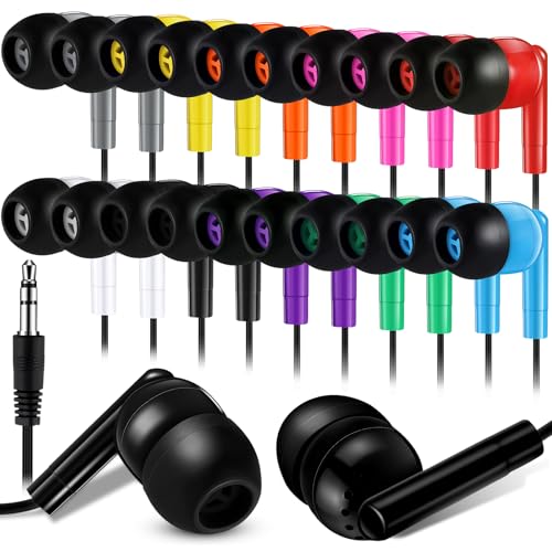 Kanayu 100 Pack Wired Earbuds Bulk for Classroom Ear Headphones Wired Basic Student Earbuds No Microphone with 3.5MM Jack for Class Laptop School Library, Individually Bagged (Multicolor) - color: Multicolor